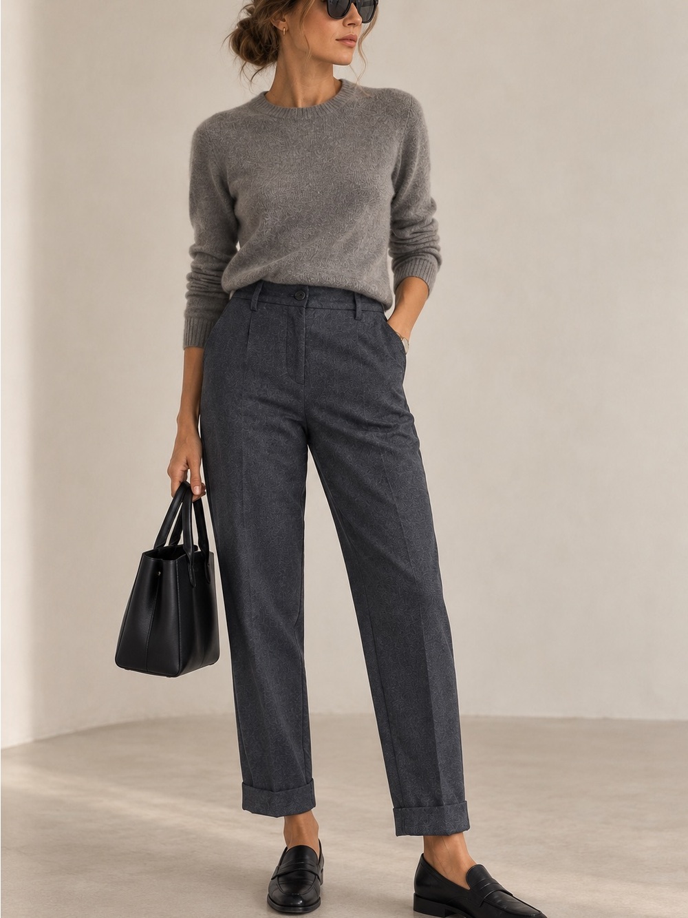 Forte Forte Wool Trousers Charcoal Gray Cuffed Tailored Pants Euro Chic S/M 31”